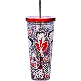 Spoontiques - Glitter Filled Acrylic Tumbler - Glitter Cup with Straw - 32oz - Stainless Steel Locking Lid with Straw - Double Wall Insulated - BPA Free - Betty Boop