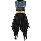 IBAKOM Praise Dance Dress Women Metallic Tank Top Gold Sequins Chiffon Skirt Worship Tunic and Overlay Liturgical Dancewear