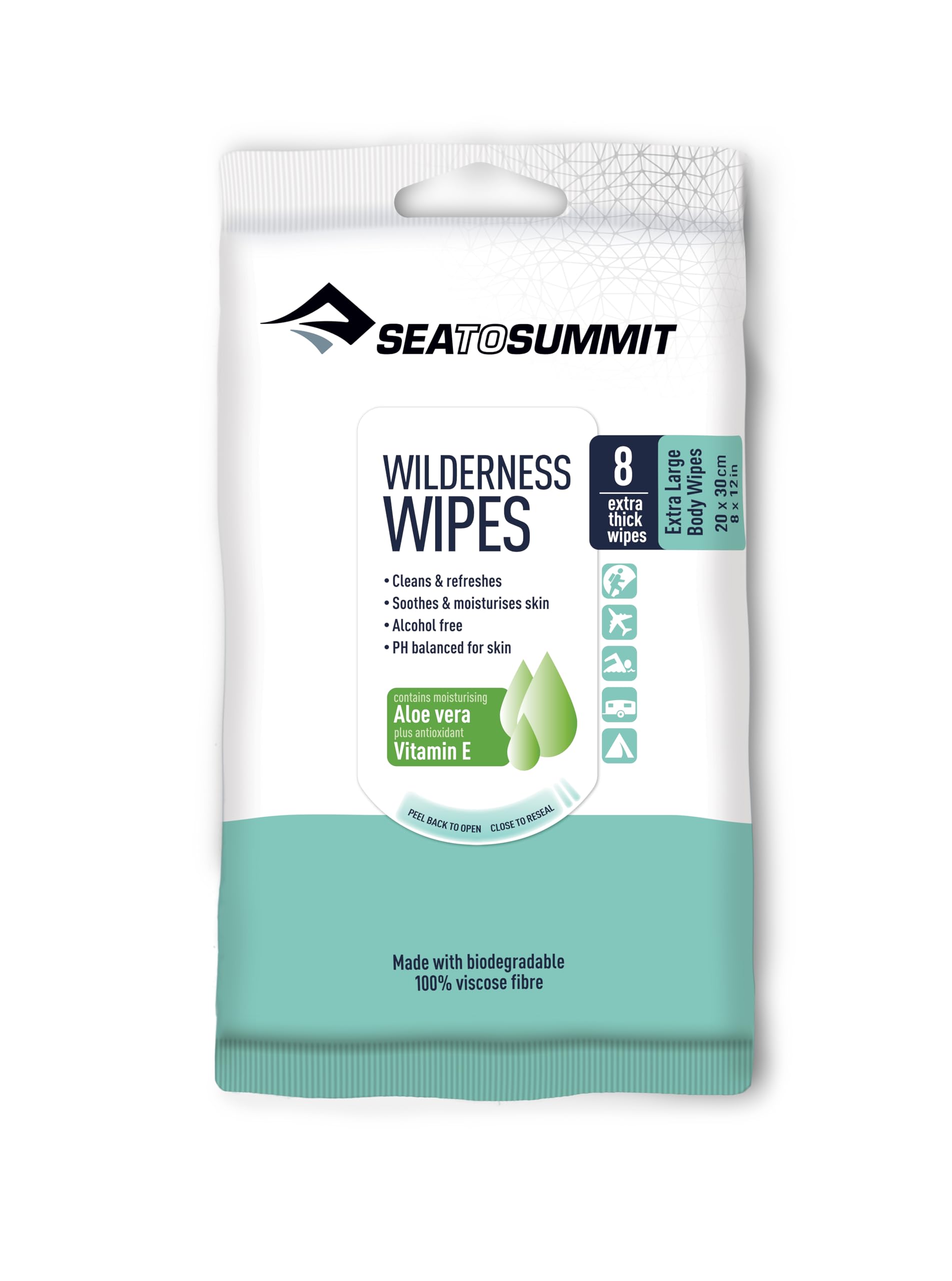 Sea To Summit Wilderness Extra L-Packet of 8 Wipes Climbing Accessories, Adults Unisex, White