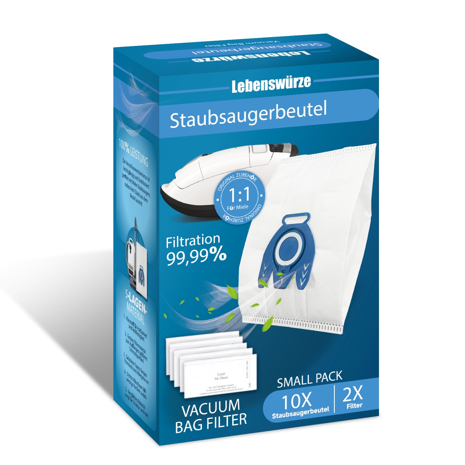 Photo 1 of 10 Pack 3D Airclean GN Vacuum Bags Compatible with Miele Classic C1, Complete C1, Complete C2, Complete C3, S2, S5, S8 Series Canister Vacuum Cleaner