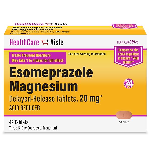 HEALTHCAREAISLE ESOMEPRAZOLE MAGNESIUM DELAYED-RELEASE TABLETS, 20MG – 42 COUNT – ACID REDUCER, PROVIDES HEARTBURN RELIEF