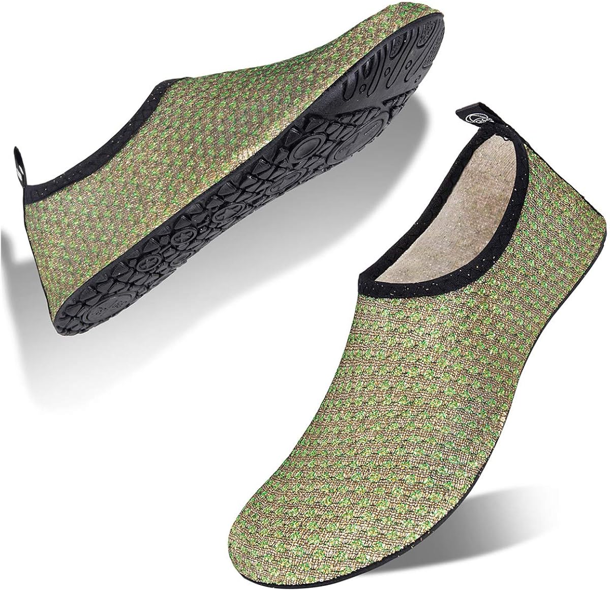 Womens and Mens Water Shoes Barefoot Quick-Dry Aqua Socks for Beach Swim Surf Yoga Exercise (Glitter-6/Green, XL)