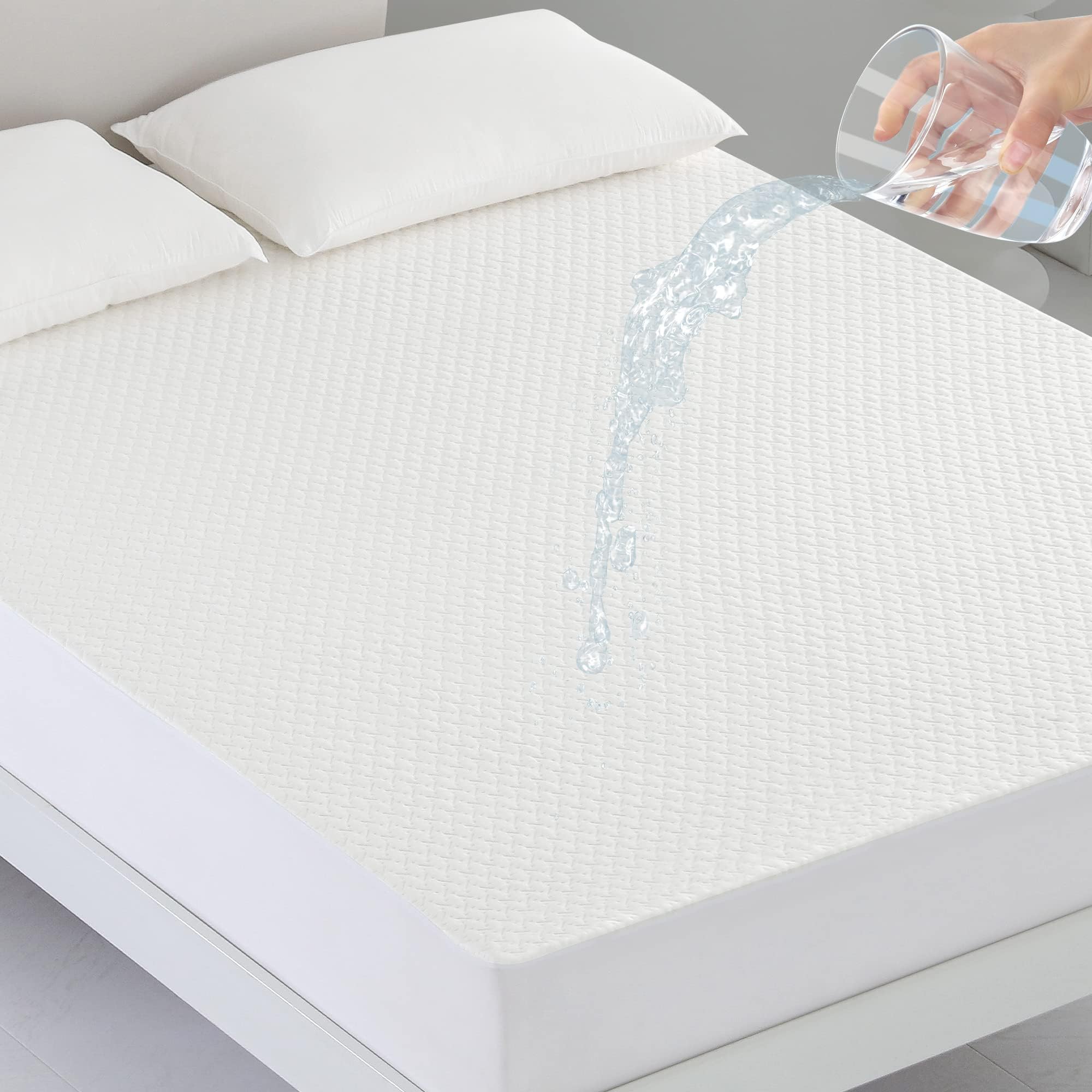 Coriwell Waterproof Mattress Protector - Single Size Bamboo Extra Deep Pocket Mattress Protector, Breathable Fitted Bed Mattress Covers with Elasticated Skirt White