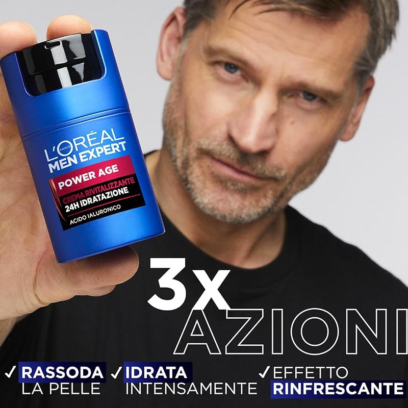 L'Oréal Paris Men Expert, Crema Rivitalizzante Power Age, 24H Idratazione, Con Acido Ialuronico, 100 ml