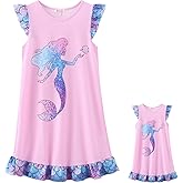QPANCY Matching Girls&Doll Nightgowns Princess Flutter Sleeve Pajamas Sleepwear Night Dresses