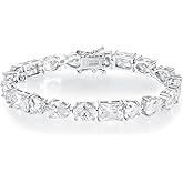 MDFUN 14K White Gold Plated Tennis Bracelet with Heart Oval Teardrop Rectangle Cut Cubic Zirconias for Women Men, 6.5-7.5 inches
