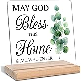 Christian Gifts for Women Men, My God Bless This Home & All Who Enter Acrylic Plaque Sign, House Gifts for Friends, Family Coworkers, Home Desk Decor Sign