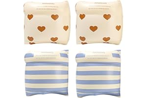 Inflatable Arm Floaties for Kids & Adults, 2 Pair Heart & Stripe Swim Arm Bands with Valve, High Buoyancy No Leakage PVC for 