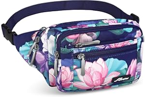 AFRETER Waist Pack Bag Fanny Pack for Men&Women Hip Bum Bag with Adjustable Strap for Outdoors Workout Traveling Casual Running Hiking Cycling (New Blue Flowers-1)