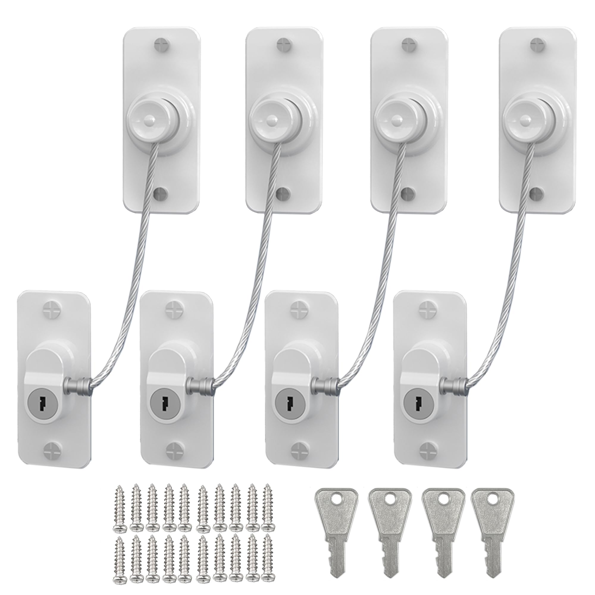 Window Safety Locks for UPVC Windows,4 Packs Window Restrictor Locks for Child & Pet No Drilling Babyproof Locks with Keys for Windows, Sliding Door, Cabinet, Fridge, Oven