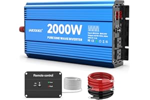 JARXIOKE 2000 Watt Pure Sine Wave Power Inverter, 12V DC to 110 Vdc to 120 Vdc, for Home, RV and Off-Grid Solar Systems, with 2 AC Outlets and USB Port, LCD Display, with Remote Control