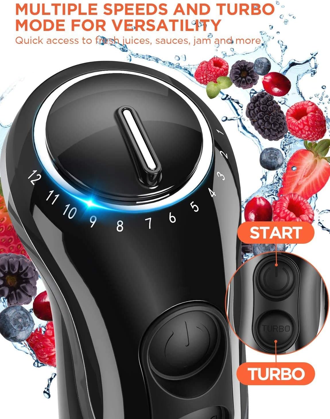 KOIOS 800-Watt/ 12-Speed Immersion Hand Blender(Titanium Reinforced), Turbo for Finer Results, 3-in-1 Set Includes BPA-Free Food Chopper / Egg Beater /Milk Frother Ergonomic Grip, Detachable: Kitchen & Dining