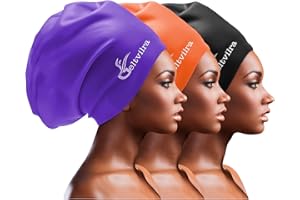GELTVILRA 3 Pack Extra Large Swim Caps for Braids and Dreads Locs Long Hair Black Women Men Swimming Silicone Waterproof Pool