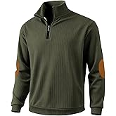 TAFLE Men's Quarter Zipper Pullover Corduroy Mock Neck Sweatshirt Spring Autumn Casual Knit Long Sleeve Polo Shirt