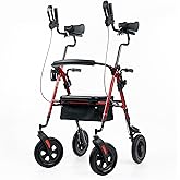 ELENKER All-Terrain Upright Rollator Walker, Stand Up Rolling Walker with 10’’Big PU Wheels and Adjustable Padded Armrests for Seniors from 4’8”to 6'4”, Red
