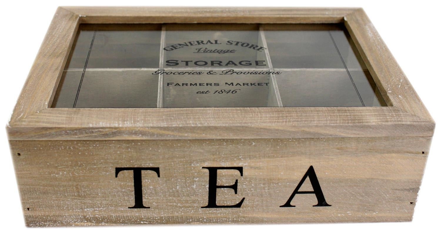 ukgiftstoreonline - Vintage Shabby Chic Wooden Tea Bag Chest - 6 Compartments - 3.72 x 1.16 x 2.63 inches