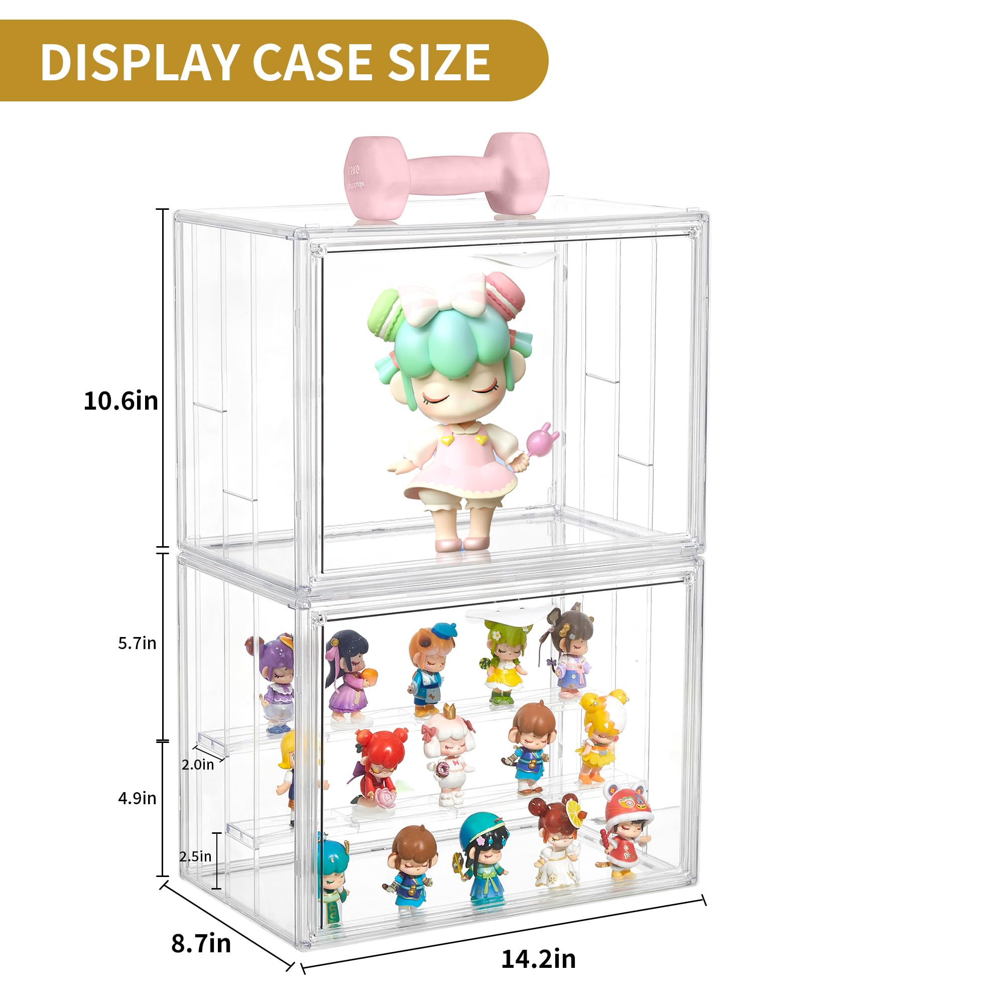 LXLXXL Acrylic Display Case for Collectibles 3 Layer Adjustable Figure Display Case with Magnetic Door Clear Stackable Display Box for Figures Showcase 2Pack
