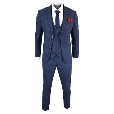 Mens 3 Piece Pin Stripe Single Breasted 1920s Gatsby Peaky Blinders Mafia Suit