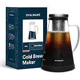 OVALWARE Airtight Cold Brew Coffee Maker with Tea Infuser &amp; Spout 1.0L/34oz | Borosilicate Cold Brew Coffee &amp; Iced Tea Maker with Removable Strainer &amp; Spout | Ideal for Home Baristas &amp; Tea Enthusiasts