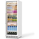 FoMup Commercial Display Refrigerator with Reversible Glass Door, Upright Beverage Cooler Merchandiser, Drink Fridge with Doo
