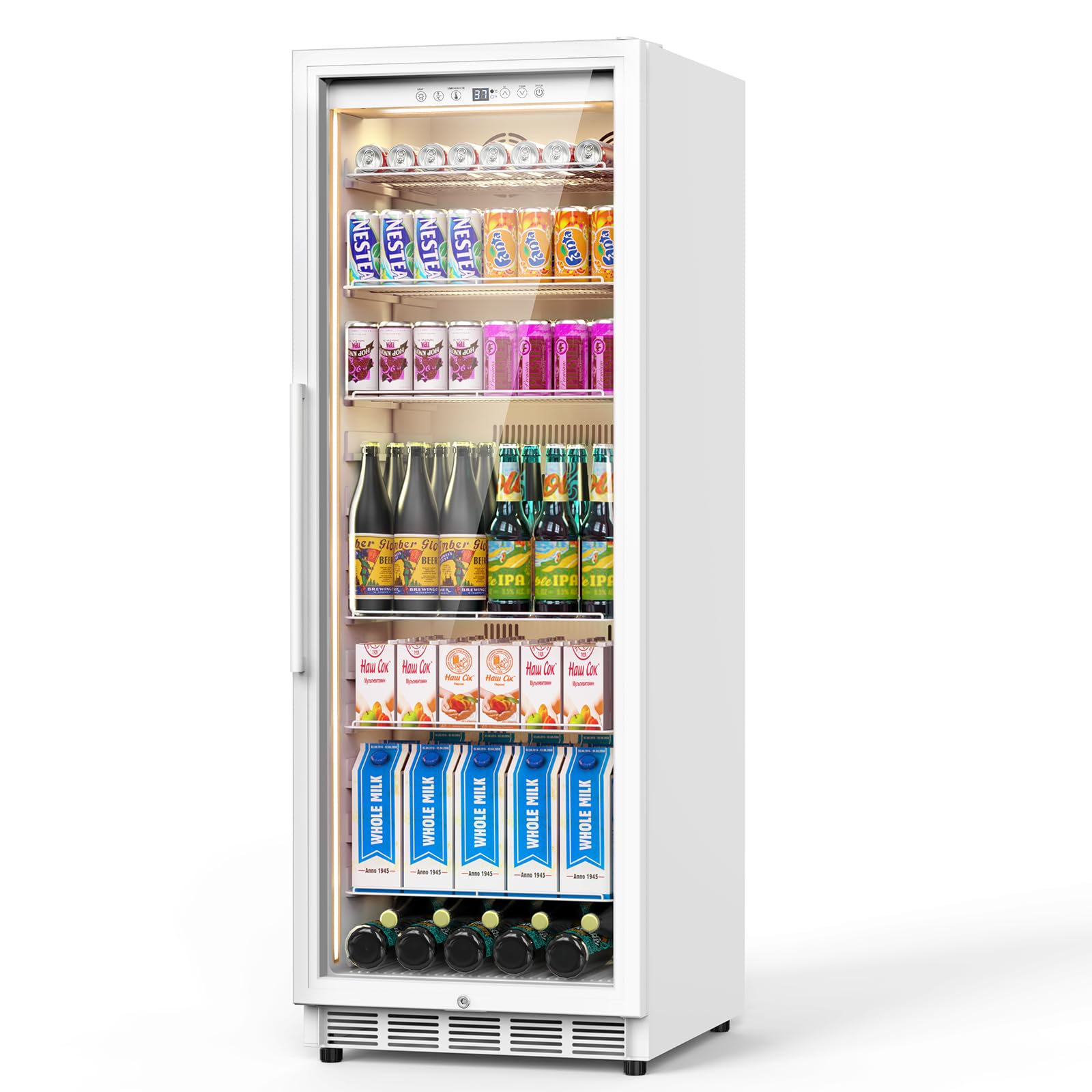 FoMup Commercial Display Refrigerator with Glass Door, Upright Beverage Cooler Merchandiser with Reversible Door, Drink Fridge with Door Lock for Restaurant Supermarket Convenience Store, 13.8 Cu.Ft Image