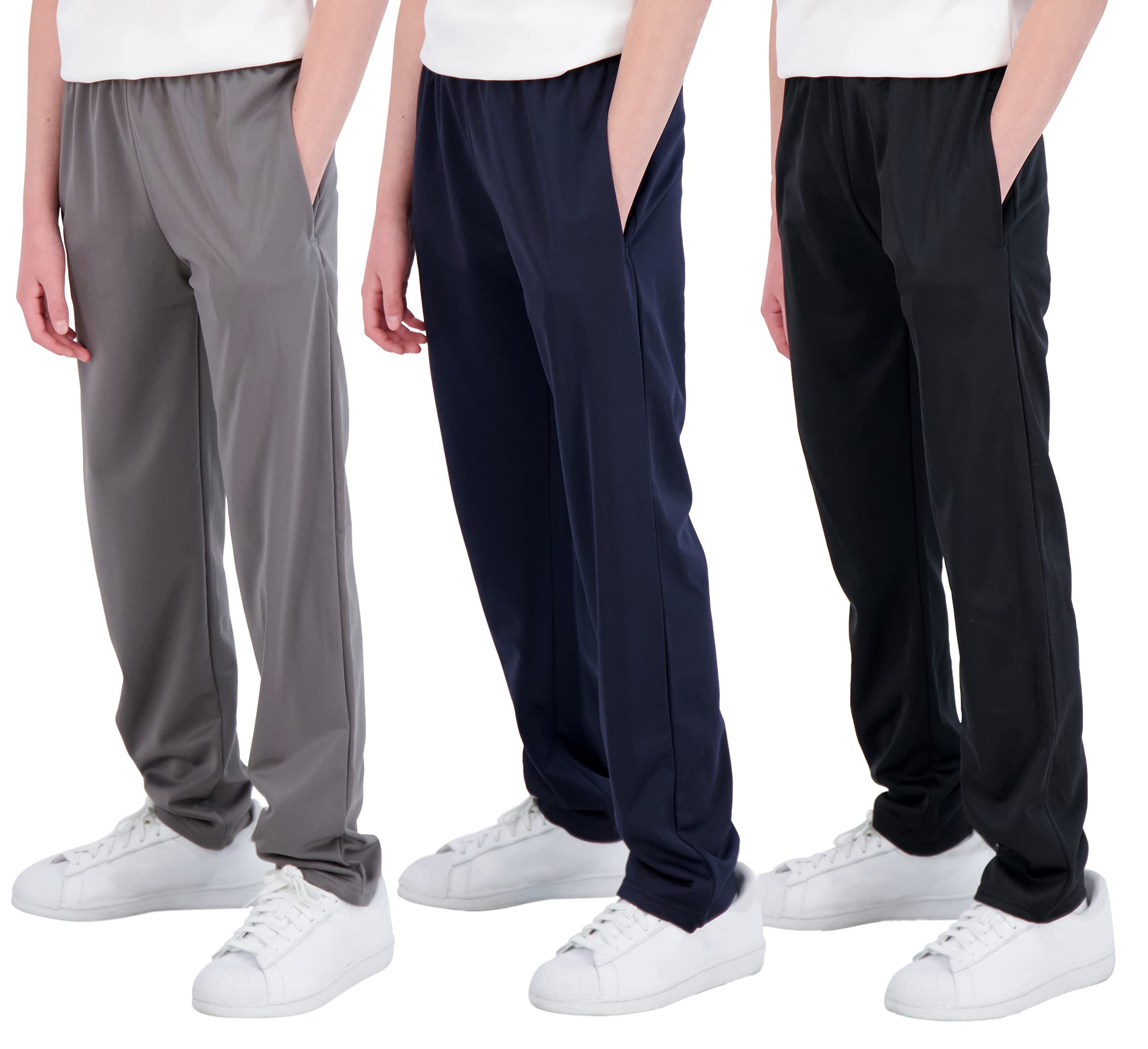 thumbnail image 2 of Real Essentials Boys' 3-Pack Sweatpants - Athletic Track Pants With Drawstring & Open Bottom 2 of 10