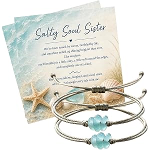 MQCEHTI Salty Soul Sister Sea Glass Bracelet To My Soul Sister for Women, Handmade Adjustable Nylon Cord Braided Bracelet Sum