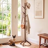 AMADA Solid Wooden Coat Rack Freestanding with 8 Hooks, Walnut | 100% solid wood, 3 height options, widened base for stability, tool-free assembly, smooth rods &amp; hooks prevent clothing snags