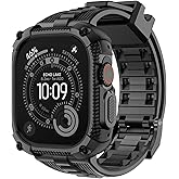 Fullmosa Compatible with Apple Watch Bands 49mm Ultra3/2/1, Rugged Apple Watch Strap Ultra with Military Grade Shockproof Bumper Case & Screen Protector for Men Women, Black