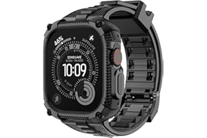 Fullmosa Compatible with Apple Watch Bands 49mm Ultra3/2/1, Rugged Apple Watch Strap Ultra with Military Grade Shockproof Bumper Case & Screen Protector for Men Women, Black
