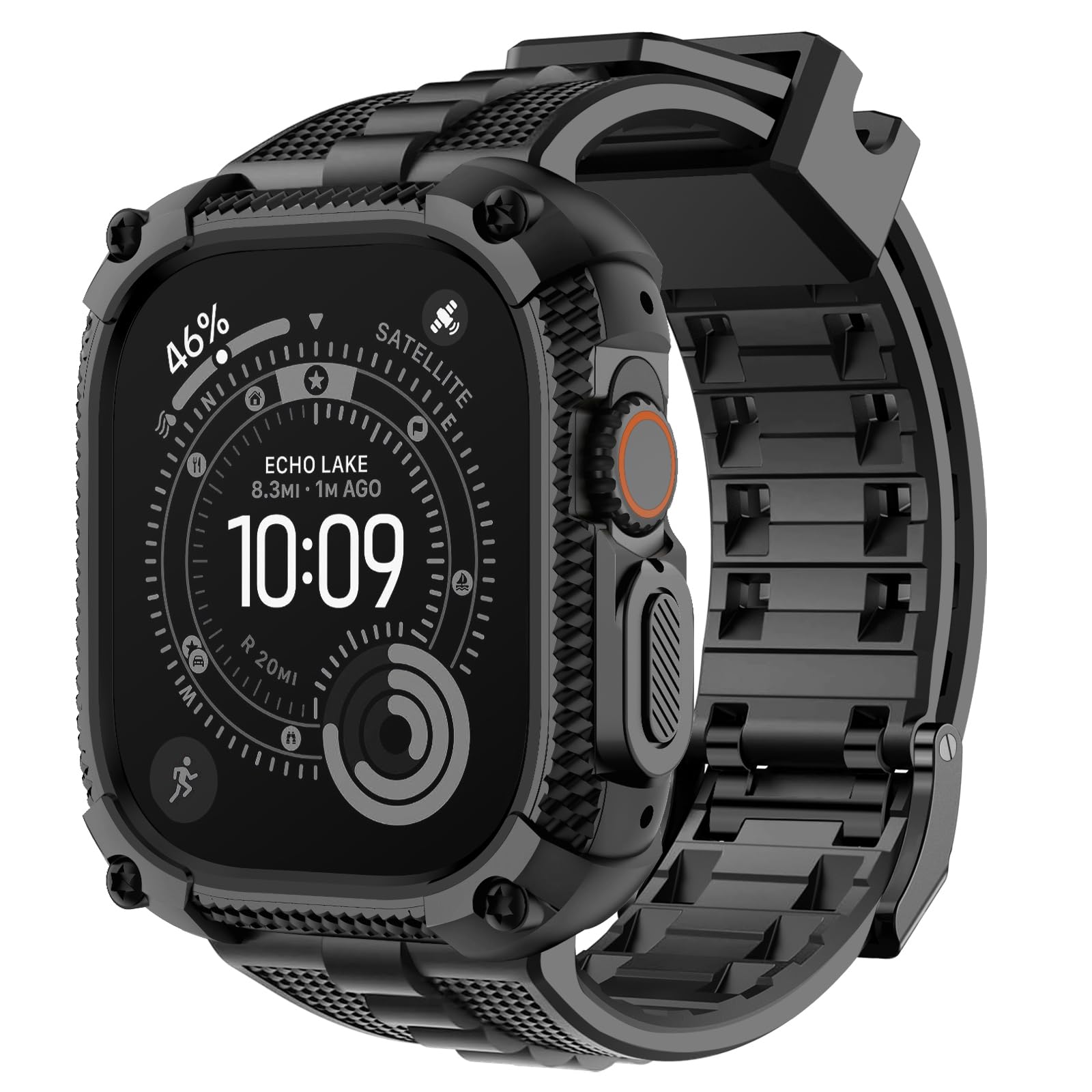 Fullmosa Compatible with Apple Watch Straps 49mm Ultra3/2/1, Rugged Apple Watch Strap Ultra with Military Grade Shockproof Bumper Case for Men Women, Black
