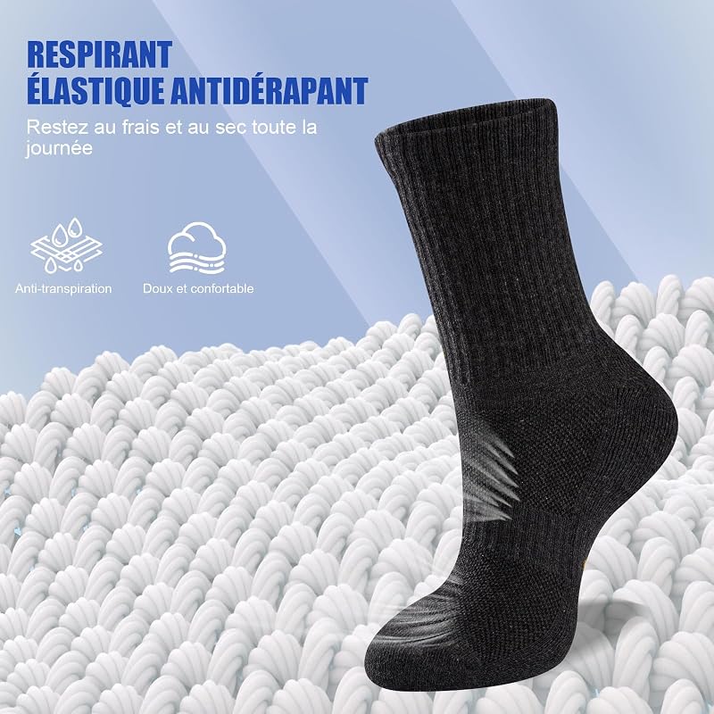 Chaussettes Homme Femme, Chaussettes Sport Respirantes, Chaussettes Coton Sans Couture, Idéales pour Travail, Course, Marche, Casual, Tennis, 6 Paires, Noir Blanc Gris, 39-42 — photo 4 sur 8