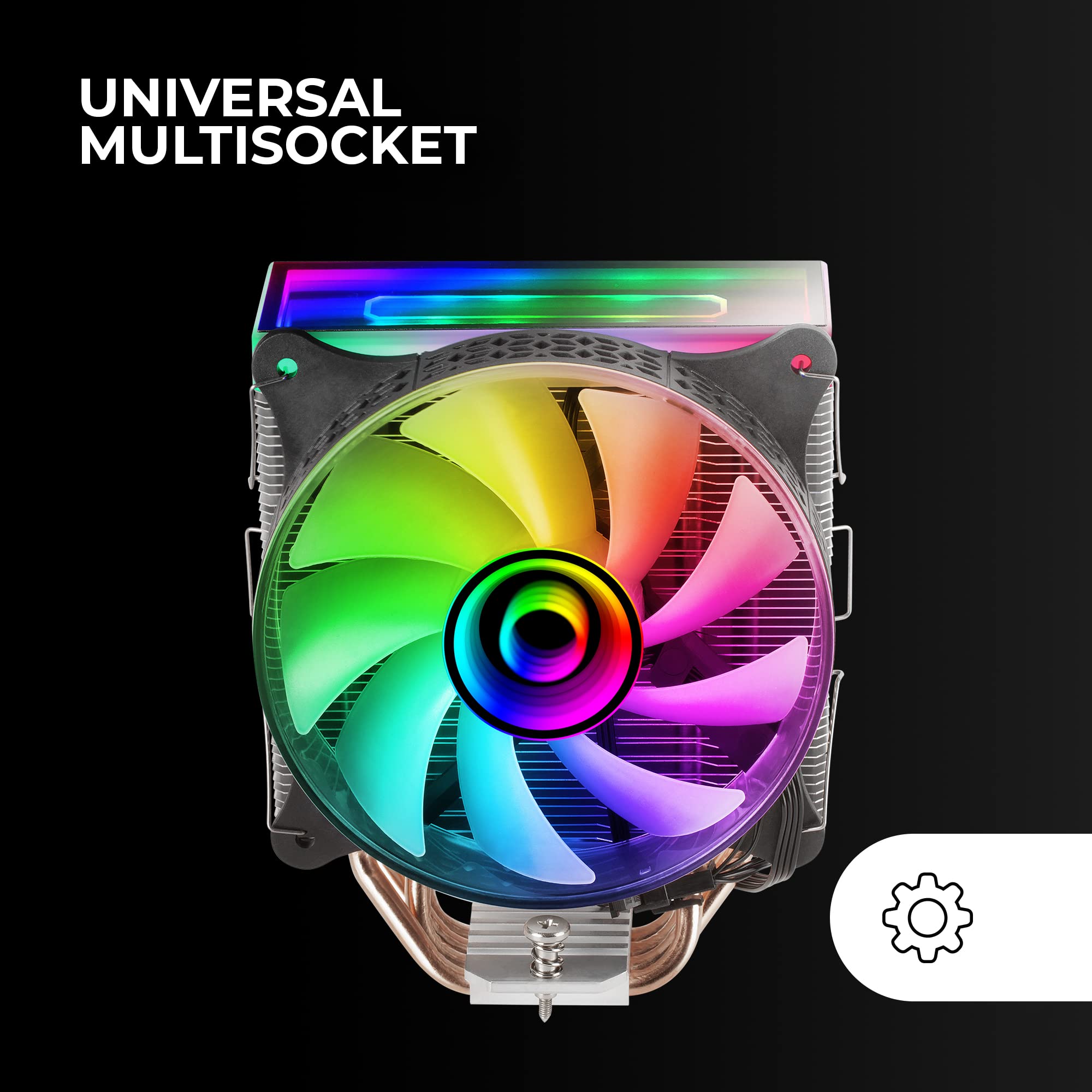 Mars Gaming MCPU-VR Schwarz, CPU Kühlkörper, Dual Infinity Mirror ARGB, 4 HCT Heatpipes, 180W TDP, Ultra-quiet PWM 12cm Lüfter 4