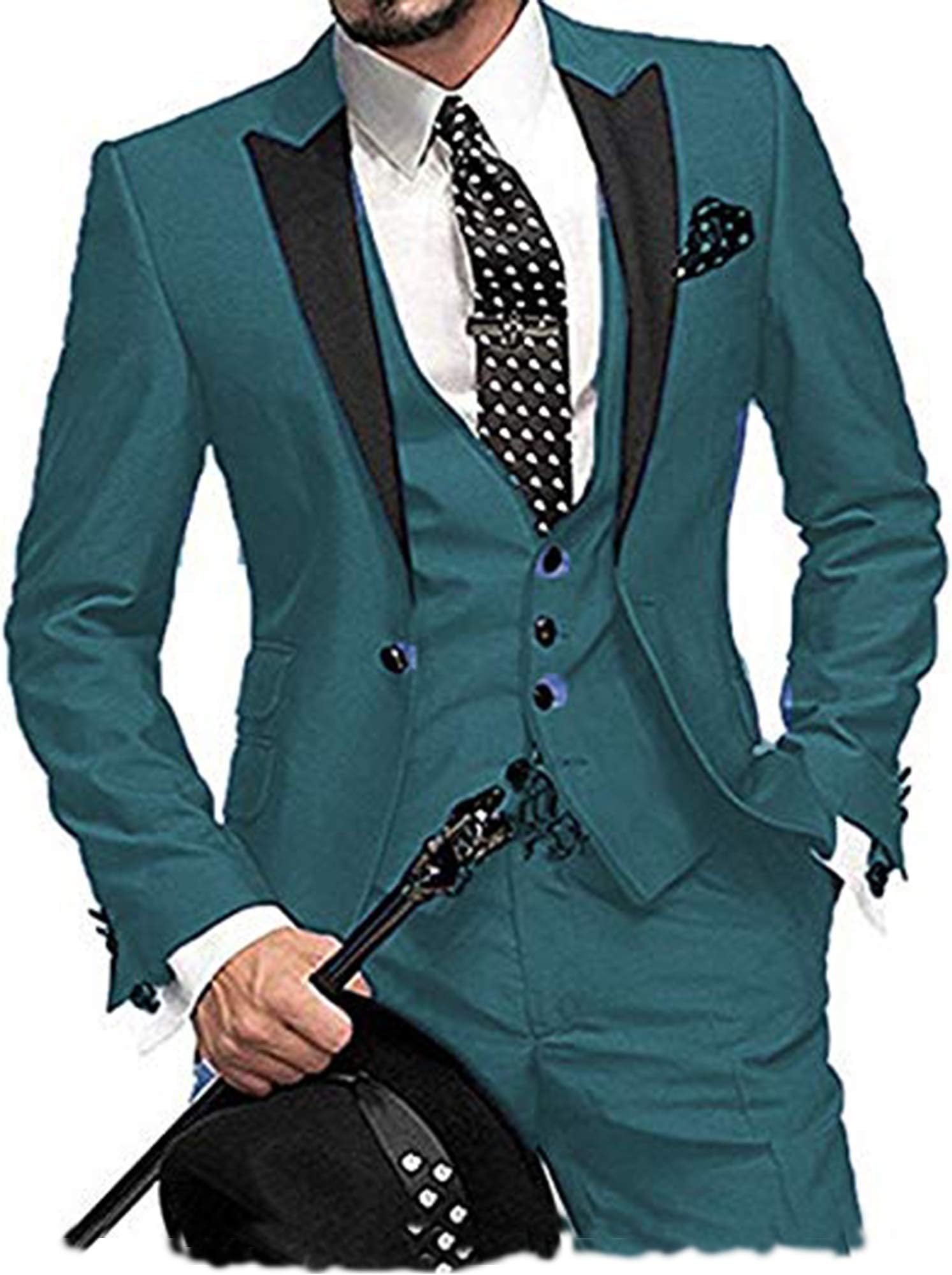 Fitty Lell Men's Suit Slim Fit Tuxedos Fashion 3 Piece One Button Blazer Waistcoat Dress Pants Set