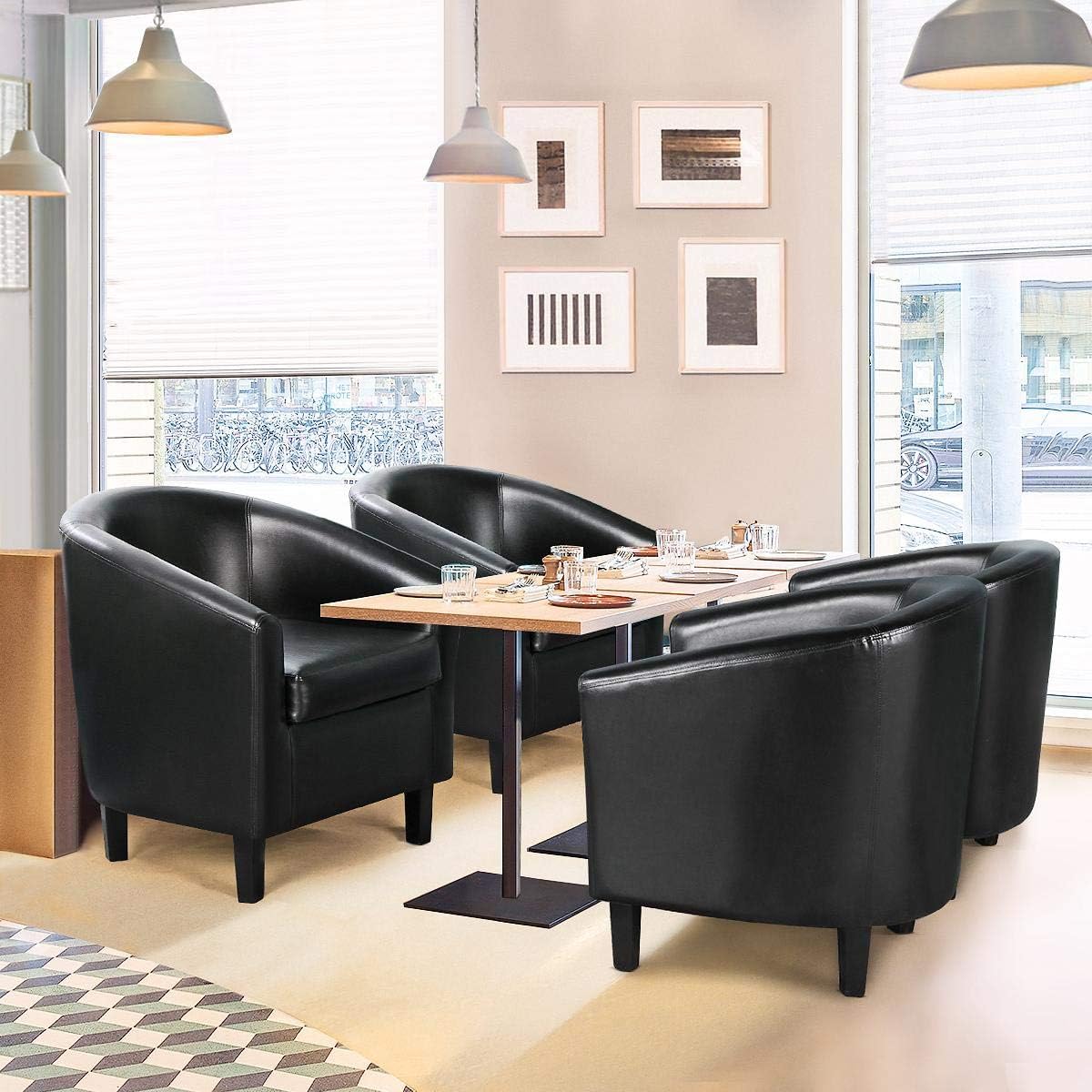 YAHEETECH Barrel Chair Faux Leather Club Chair Accent Arm Chair Modern Style Tub Chair for for Living Room Black: Furniture & Decor
