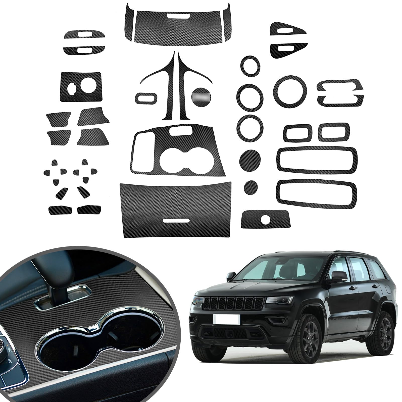 Photo 1 of YAMUDA Compatible with Decorative Interior Protection Carbon Fiber Sticker for SUV Grand Cherokee 2014 2015 2016 2017 2018 2019 2020 2021 (Black 43pcs)