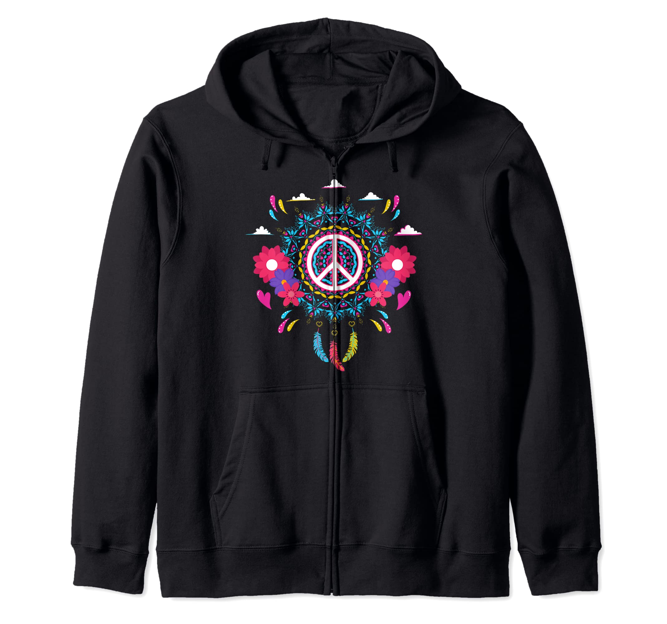 Native Wind Catcher Wind Spinner Boho Mandala Peace Sign Zip Hoodie