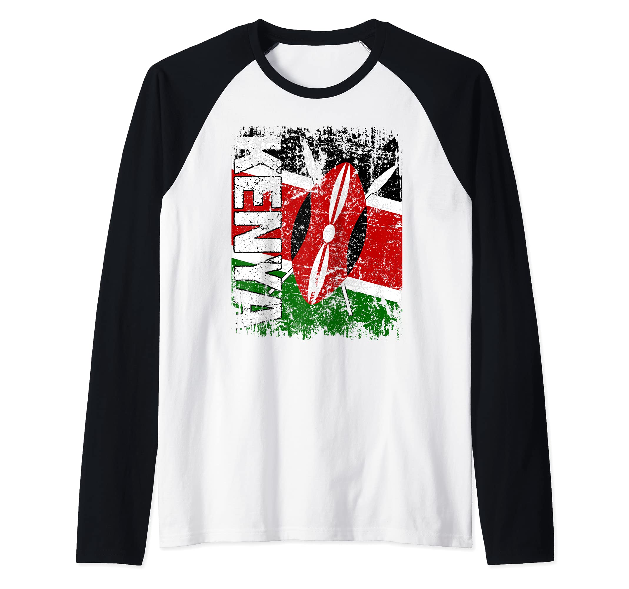 KENYA Flag Vintage Distressed KENYA Raglan Baseball Tee