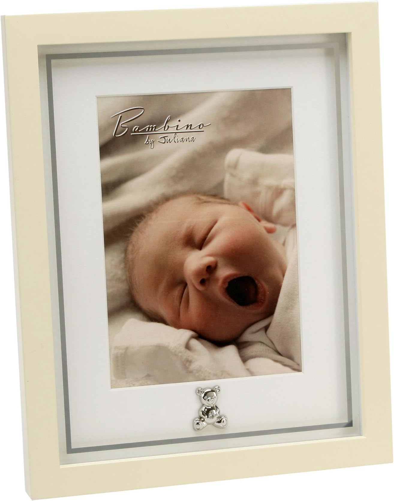 Bambino Baby Christening Gifts. MDF Photo Frame Mirror Print Teddy Bear 5"x7"