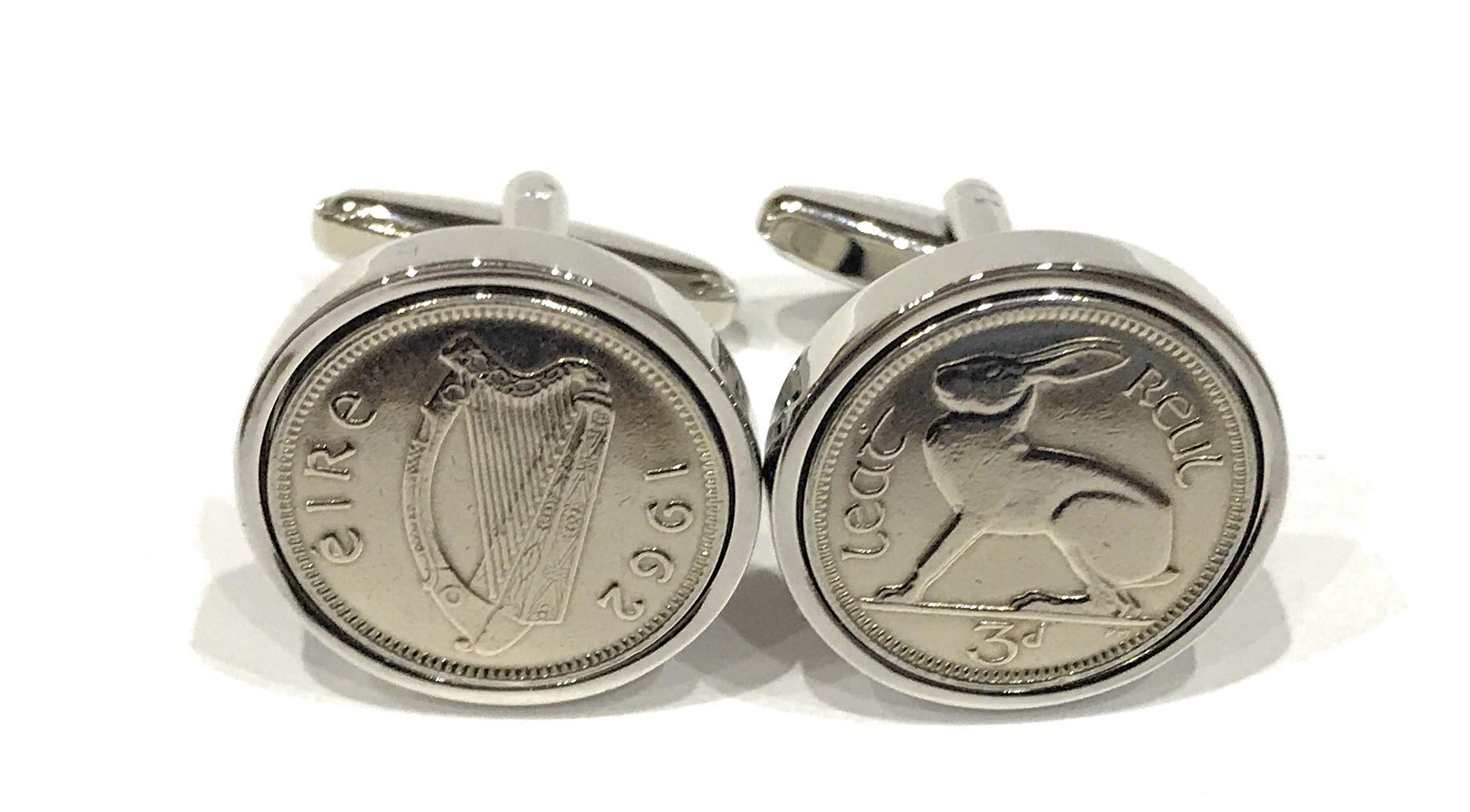 Premium 1962 Lucky Irish Threepence 3d for a 64th Birthday or Anniversary cufflinks