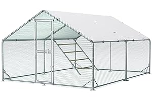 Benass Large Metal Chicken Coop, 10x13x6.5FT Spire Chicken Runs for Yard with Cover, Walk in Chicken Coop with Roosting Perch