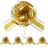 5 Pcs Pull Bows for Gift Baskets, 6 Inch Bows for Christmas Presents Ribbon Bow for Wrapping Christmas Presents, Birthday Party, Boxes or Flower Decorations (Gold)