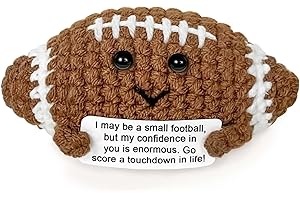 Krinisou Crochet Positive Football Gifts, Crocheted Emotional Comforting Support Football, Unique Football Lover Gifts for Football Players Coach Dad Men, Mini Knitted Football Decor 1Pc