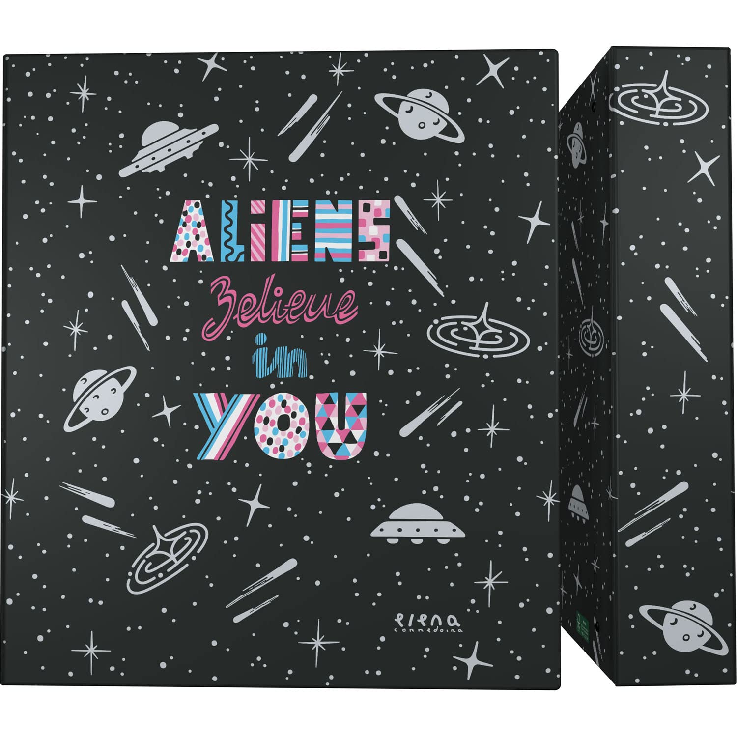 Grafoplás | A4 School Binder | 4 Mixed Rings 40 mm | Elena Corredoira Collection | Aliens | Soft Touch | FSC Certified