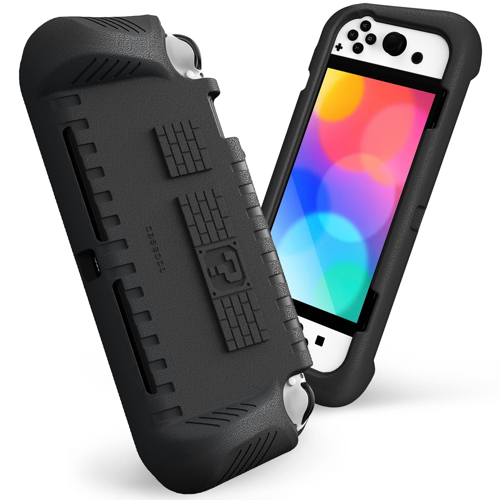 Fintie Kids Case for Nintendo Switch OLED Model 2021 with Game Card Slots - [Kids Friendly] Ultralight Shockproof Protective Cover, Ergonomic Grip Case for Switch OLED Model Console 7.0", Black