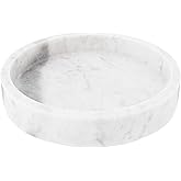 Creative Co-Op Minimalist Round Carved Marble Tray or Charcuterie Board, White