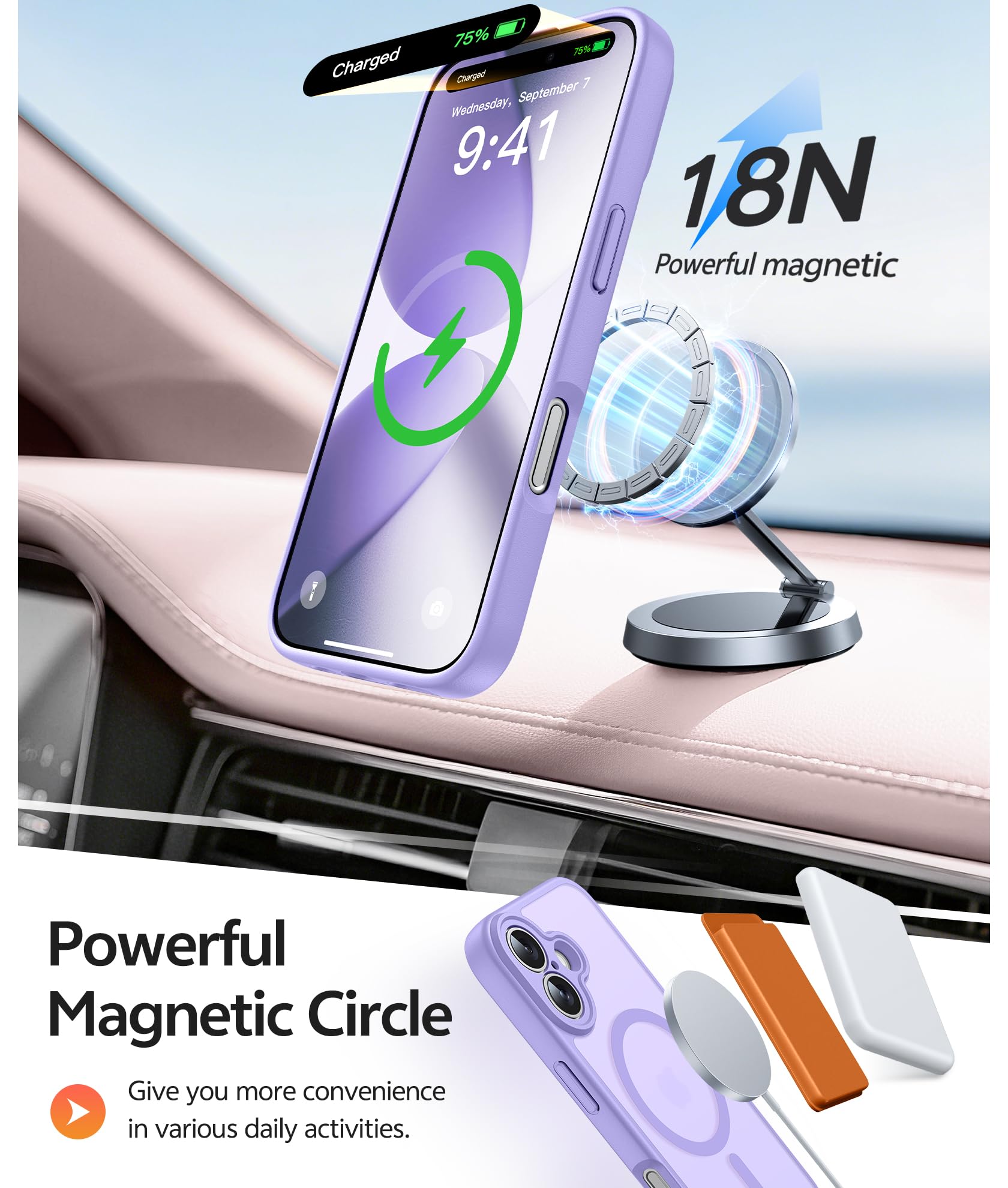 FNTCASE for iPhone 17 Phone Case: Magnetic Translucent Matte [Full Covered Camera Protection] [Screen Protector] Military Grade Shockproof Slim Cover Drop Proof Protective Cases - Light Purple