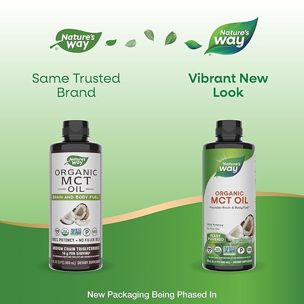 NATURE’S WAY ORGANIC MCT OIL, BRAIN AND BODY FUEL*, LIQUID COCONUT MCT OIL WITH C8 CAPRYLIC & C10 CAPRIC ACIDS, 14 G MEDIUM CHAIN TRIGLYCERIDES PER SERVING, KETO & PALEO CERTIFIED, NON-GMO, 16 FL OZ