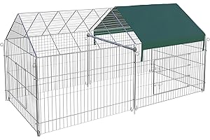HOOYEAH 87"×40" Chicken Coop with Cover Metal Chicken Run Enclosure Pen for Yard Backyard Farm Rabbit Small Animal Dog Poultry Cat Duck Hen Silver