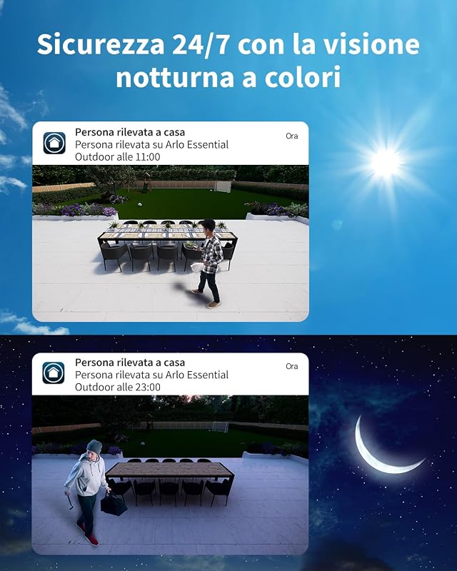 Essential HD Telecamera WiFi Esterno Senza Fili + Pannello Solare, Telecamera WiFi Interno, Sirena Allarme Casa, Sensore Di Movimento, Prova Inclusa Arlo Secure, 3 Telecamere, Bianche